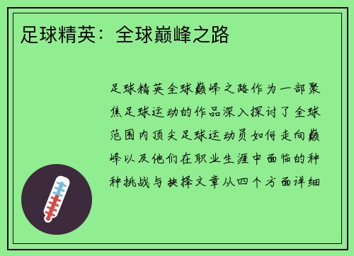 足球精英：全球巅峰之路