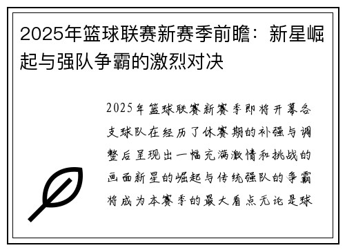 2025年篮球联赛新赛季前瞻：新星崛起与强队争霸的激烈对决