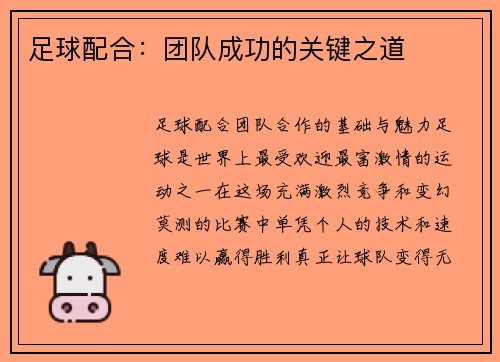 足球配合：团队成功的关键之道